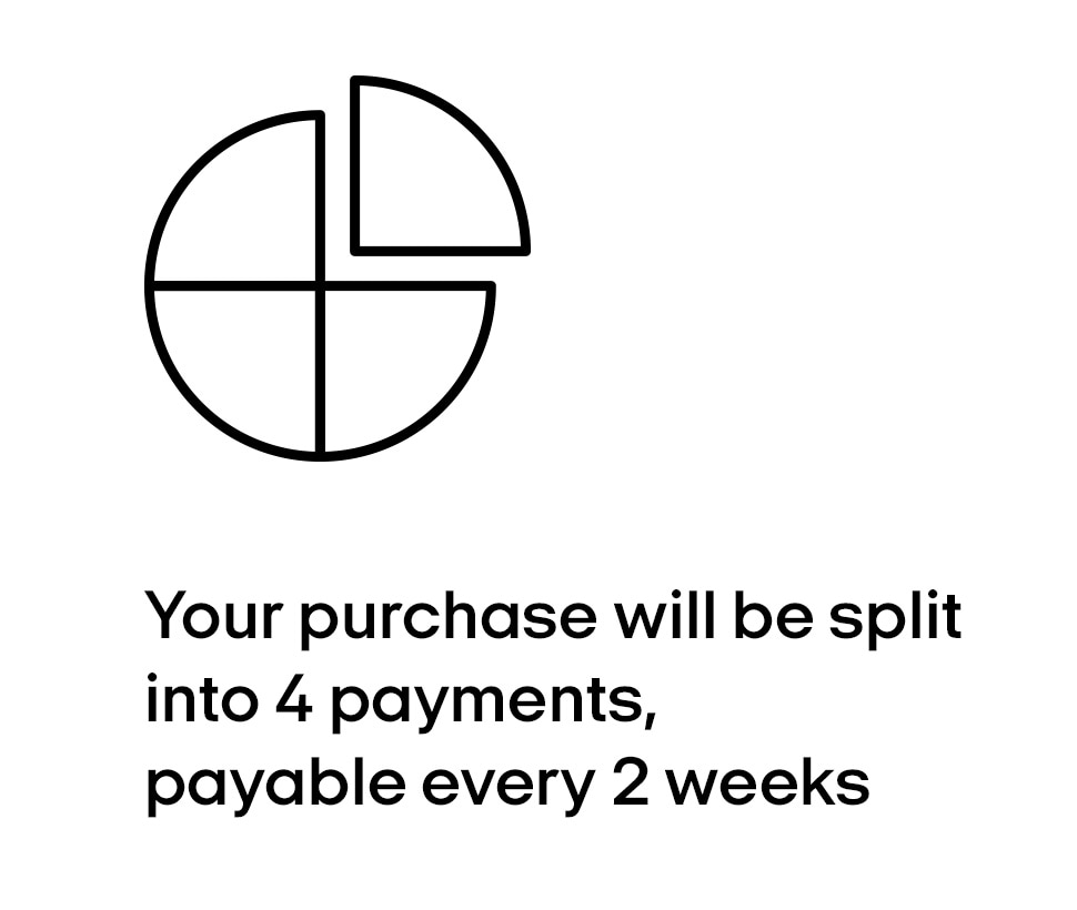 Your purchase will be split into 4 payments, pavable everv 2 weeks