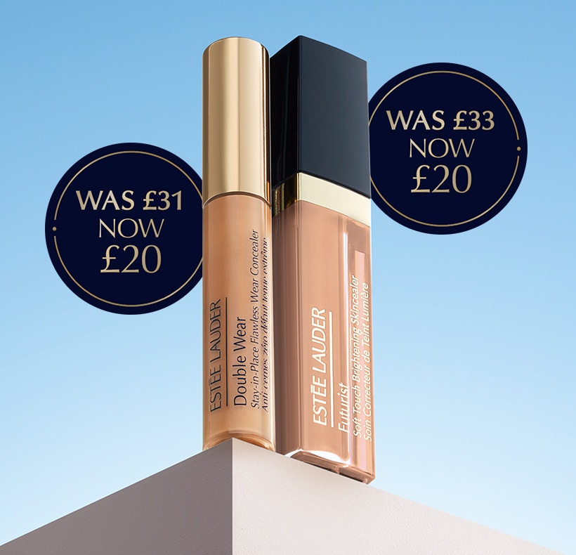 Futurist Skincealer and Double Wear Stay-in-Place concealers on blue background