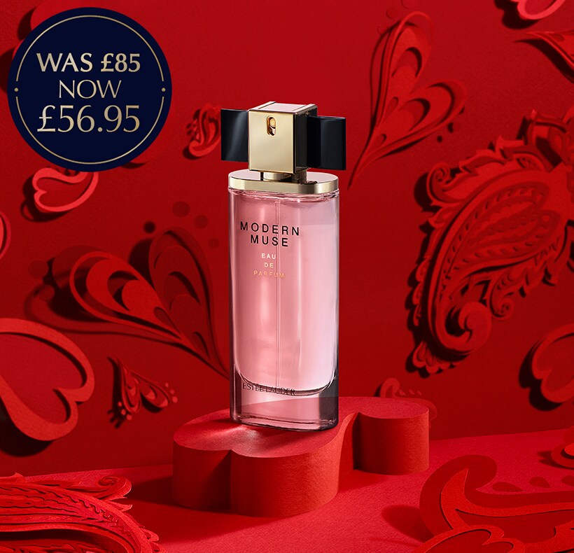 Bottle of 50ml Modern Muse on a red background