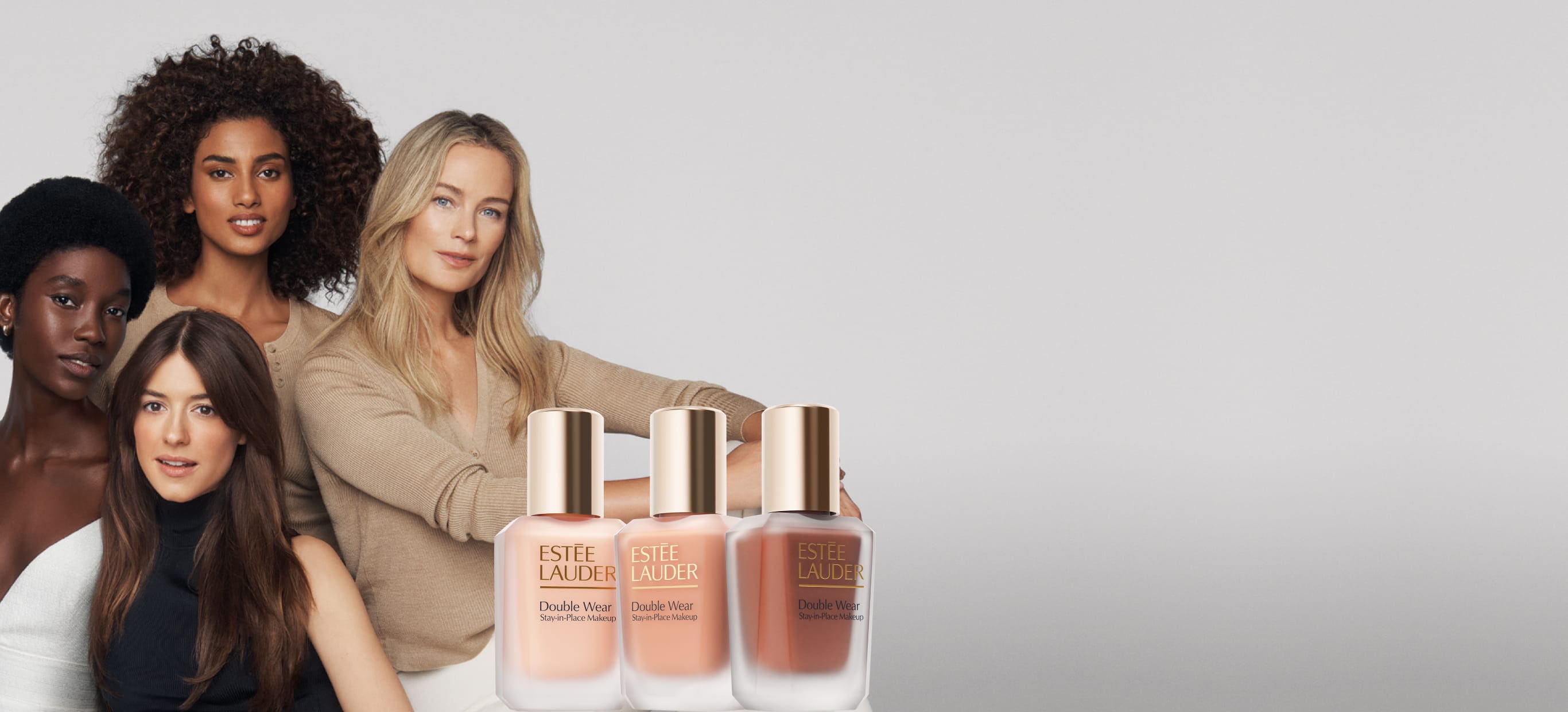 New Estee Lauder Double Wear with models on a grey background