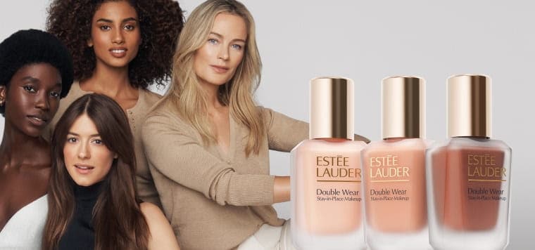 New Estee Lauder Double Wear with models on a grey background