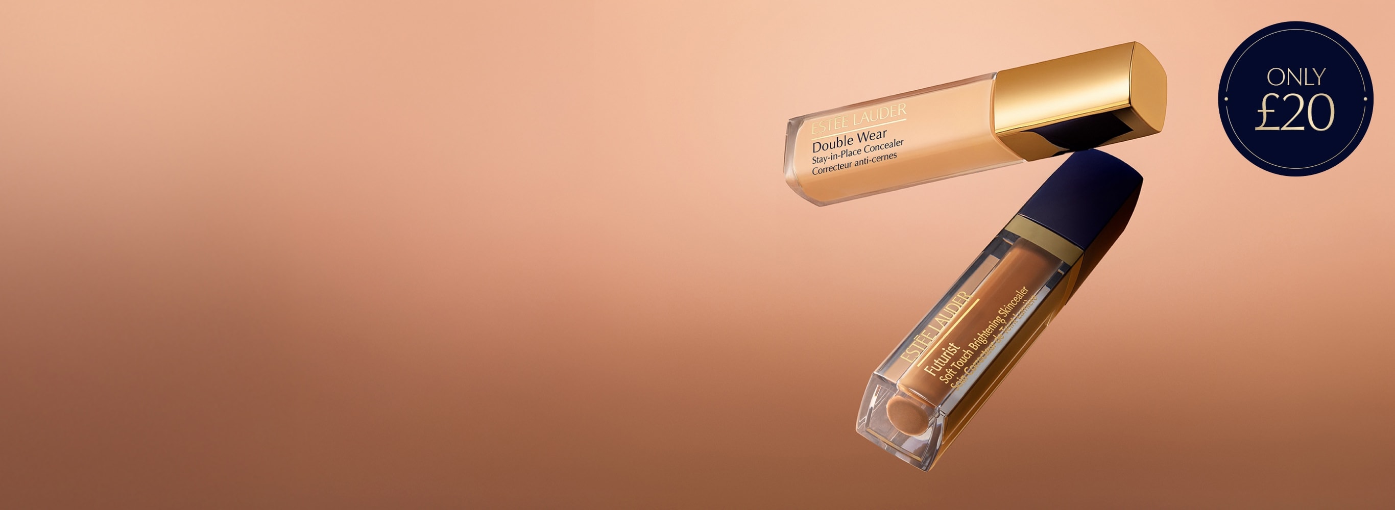 Two Estée Lauder concealers on a neutral background.