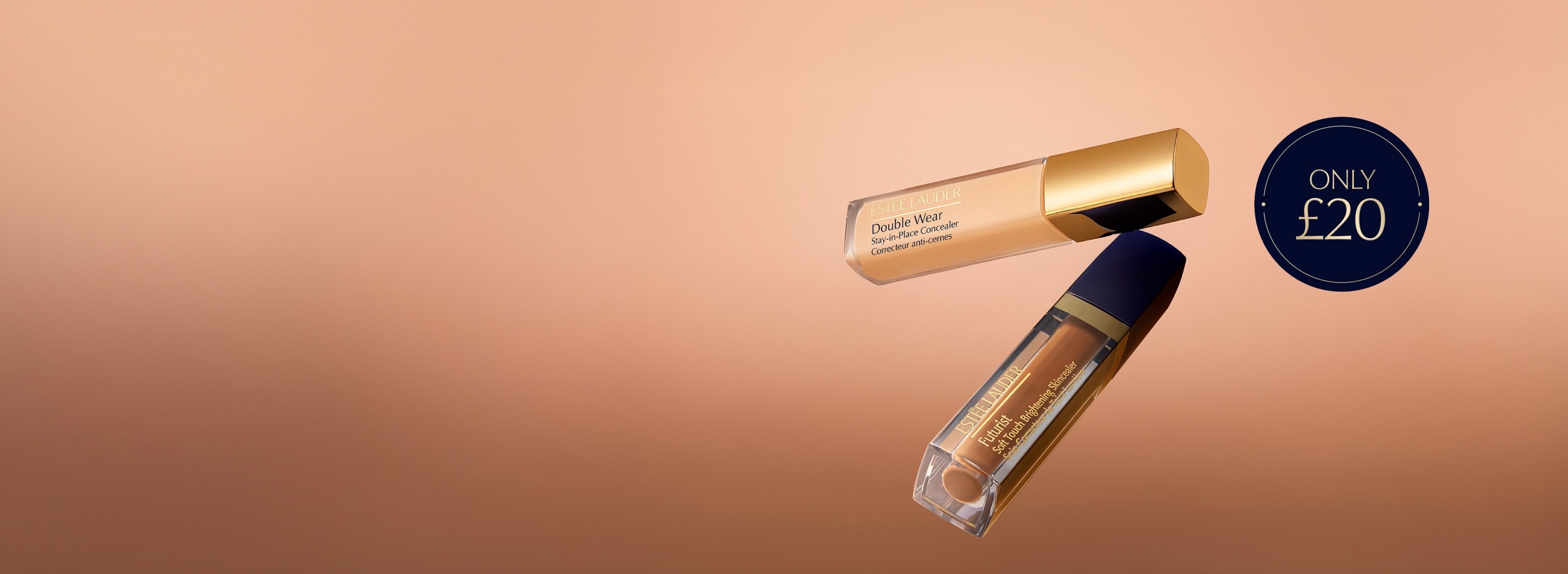Two Estée Lauder concealers on a neutral background.
