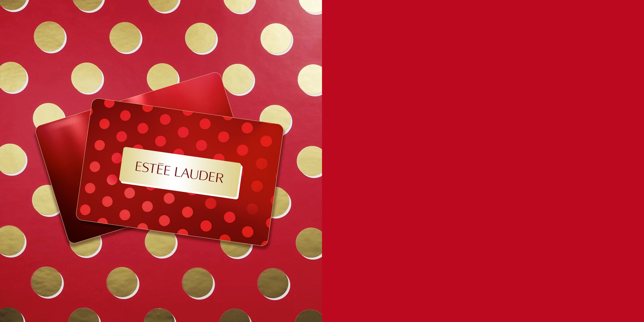 Estée Lauder e-giftcard on a red background.