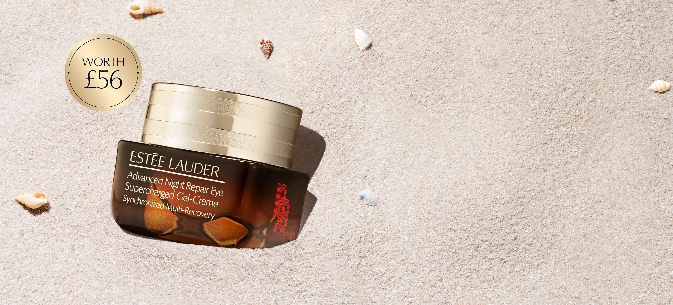 Estee Lauder moisturiser and serum products on a neutral background
