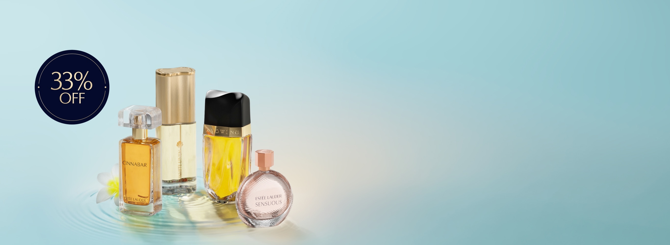 Estee Lauder fragrances set on a blue background