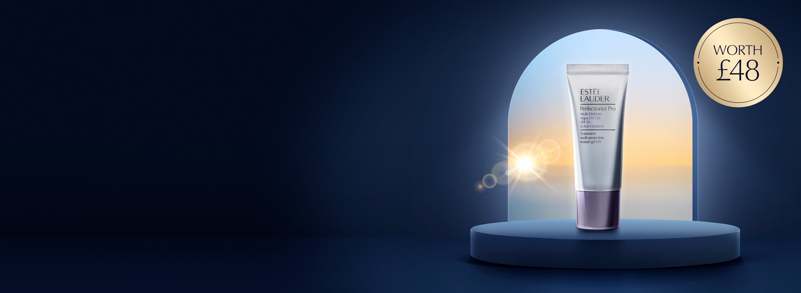 Perfectionist Pro Aqua UV Gel SPF 50 on a dark blue background