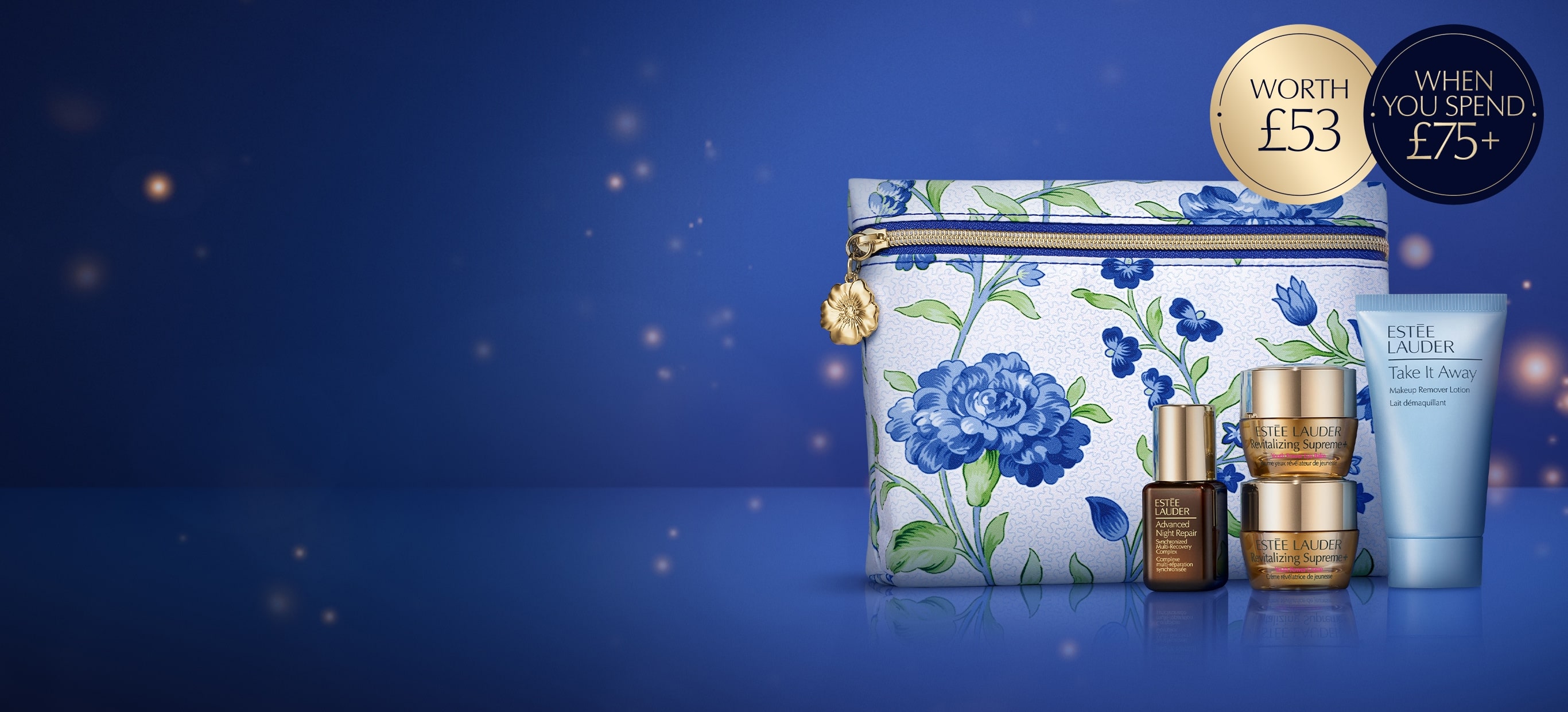 Free radiance-enhancing gift on a blue background, yours when you spend £75