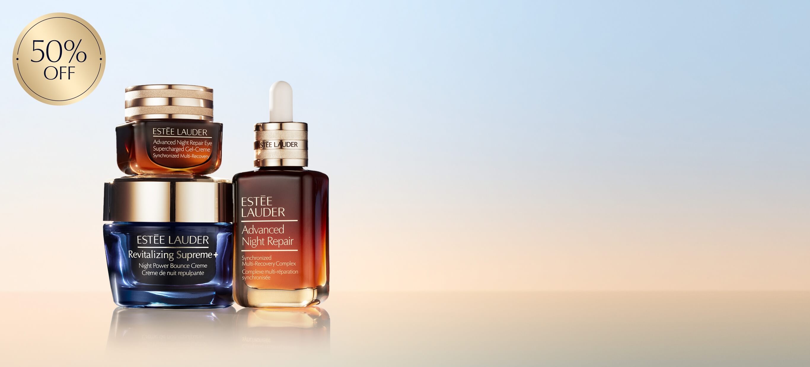 Estee Lauder set on a blue background