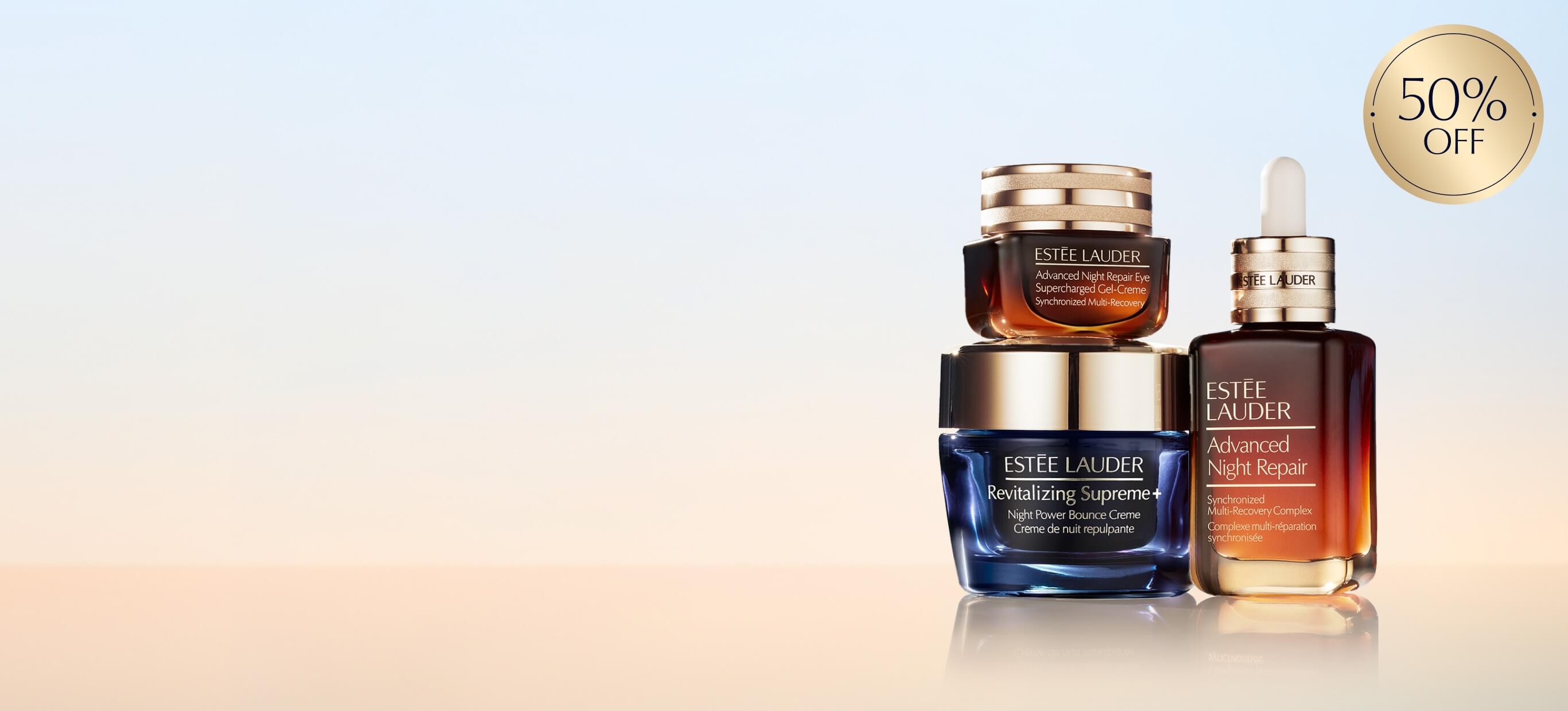 Estee Lauder set on a blue background