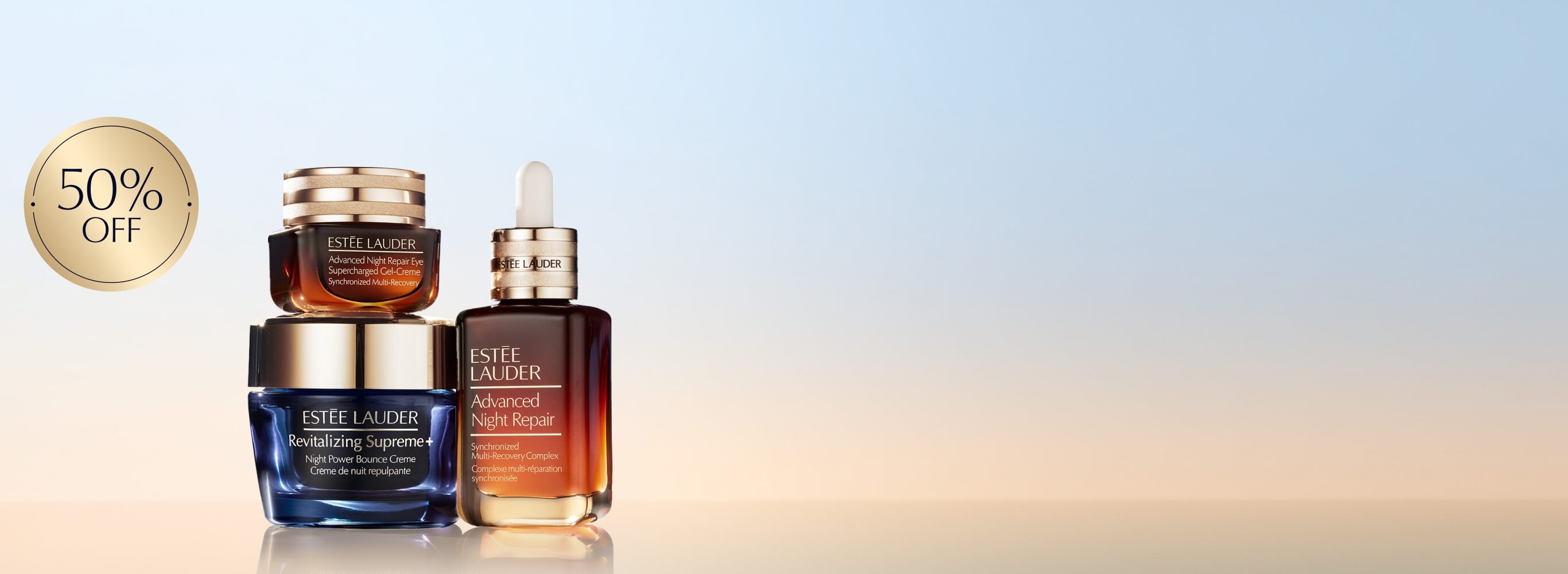 Estee Lauder set on a blue background