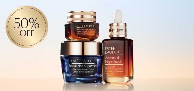 Estee Lauder set on a blue background