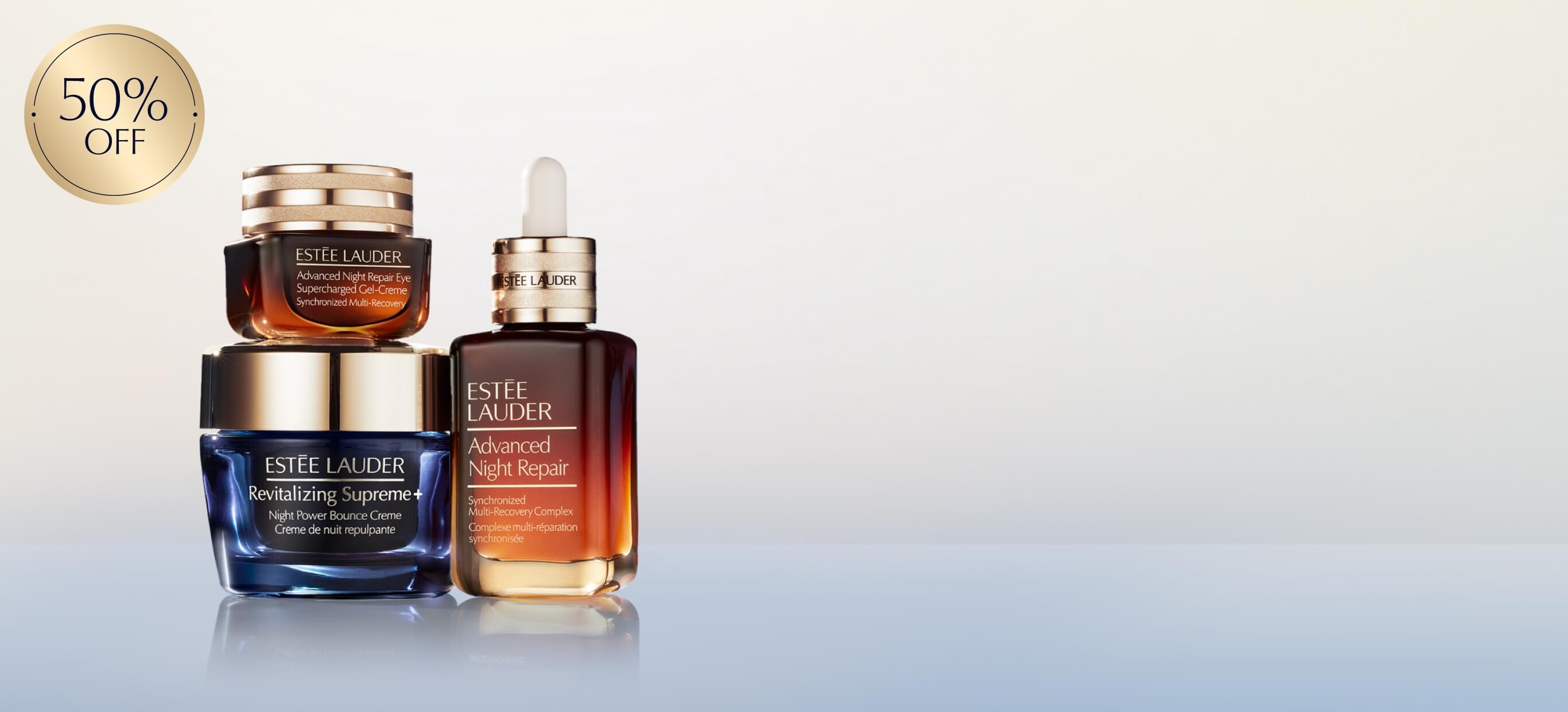 Estee Lauder set on a blue background