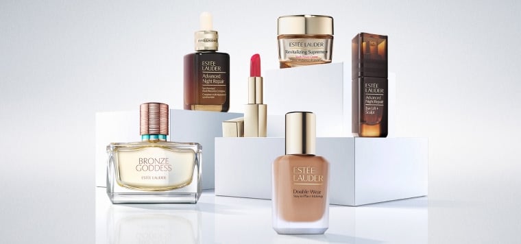 A selection of Estee Lauder products on a white background