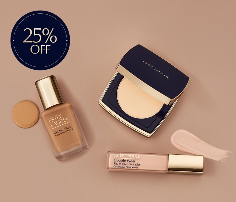 A selection of Estee Lauder foundation products on a brown background