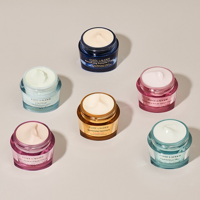 4 moisturiser jars, showing the different types available
