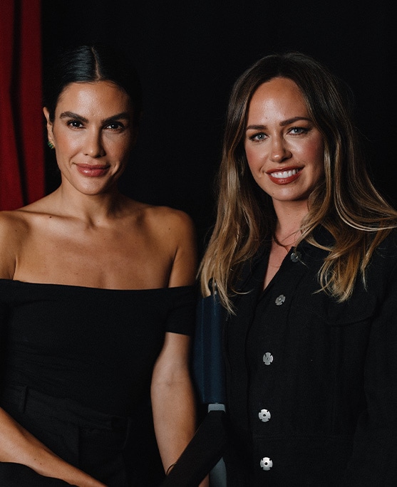 Makeup artist Hannah Martin standing next to female model