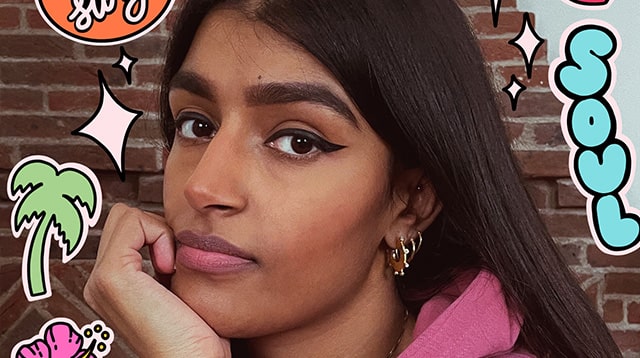 Jasmin Kaur Sehra portrait with cartooned designs surrounding her