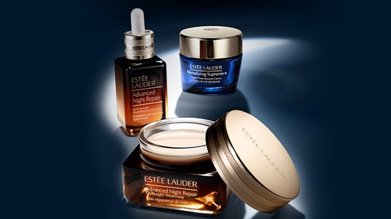 Advanced Nihgt Repair Serum and Advanced Night Repair Overnight Treatment on a dark blue background