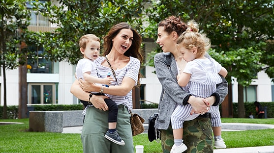 Sam and Gemma from This is Mothership with their two children. 