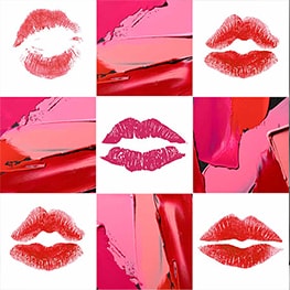 Cartoon kisses with lipstick smoosh. 