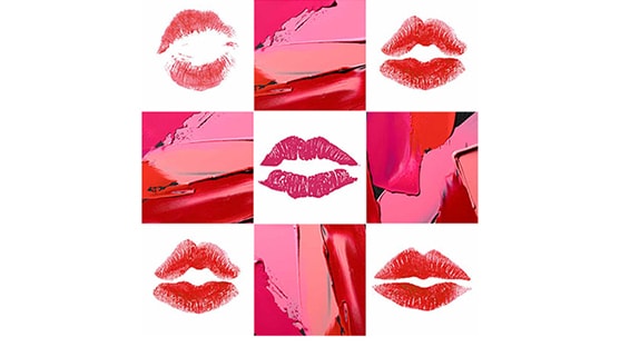 Cartoon kisses with lipstick smoosh. 
