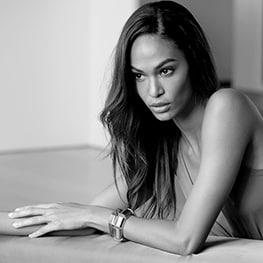 Black and white image of Joan Smalls 
